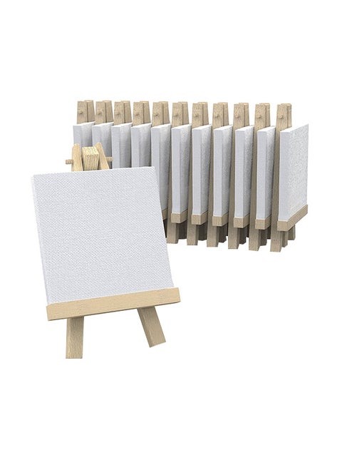 12-Piece Mini Canvas With Easel White/Brown