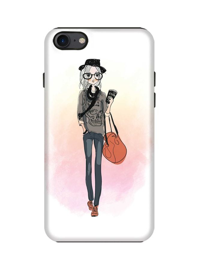 Stylizedd Girl Printed Protective Case Cover For Apple iPhone 7 White/Pink/Grey - Image 1