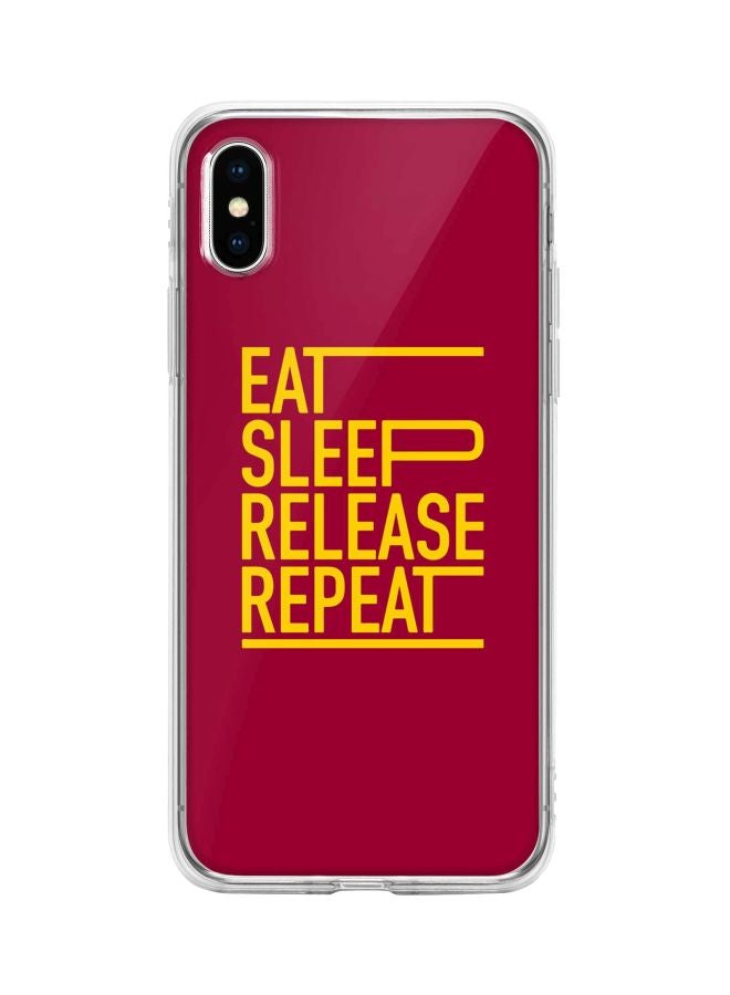 ستايلايزد غطاء حماية من سلسلة كلاسيك بطبعة عبارة "Eat Sleep Release Repeat" لهاتف أبل آيفون XS/X وردي/أصفر - Image 1