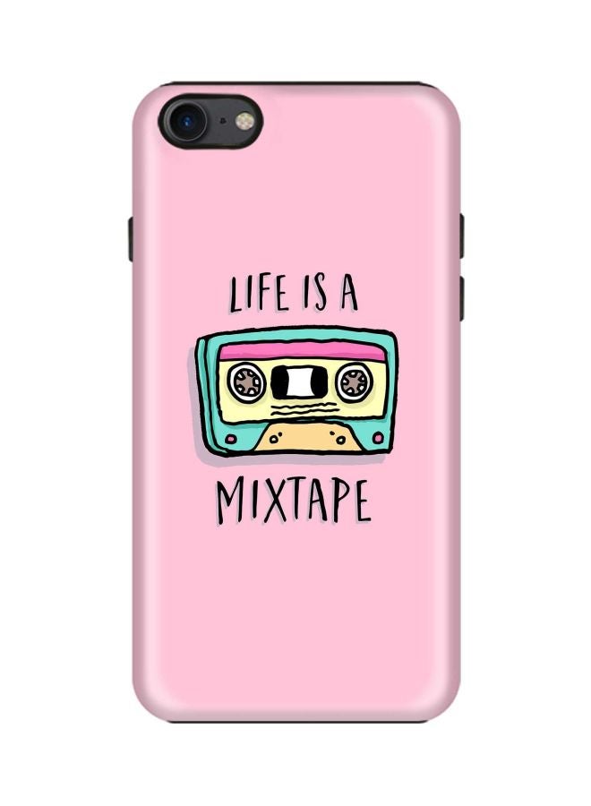 ستايلايزد غطاء حماية بطبعة عبارة "Life Is A Mixtape" من سلسلة تاف برو لهاتف أبل آيفون 8 وردي/ أسود/ أخضر - Image 1