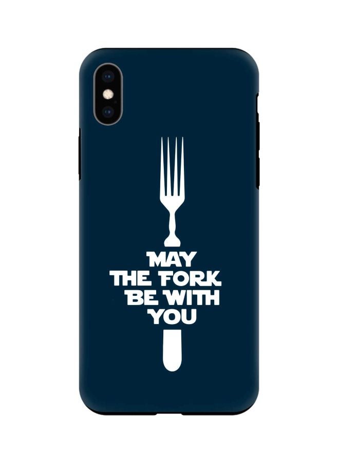 ستايلايزد غطاء حماية تاف برو سيريز بطبقة مزدوجة وطبعة عبارة "May The Fork be with you" لهاتف أبل آيفون  XS ماكس أزرق / أبيض - Image 1