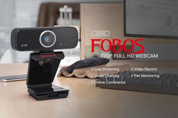 REDRAGON - GW600 360-Degree Rotation Fobos Webcam With Built-In Dual Microphone 720P black - Image 1
