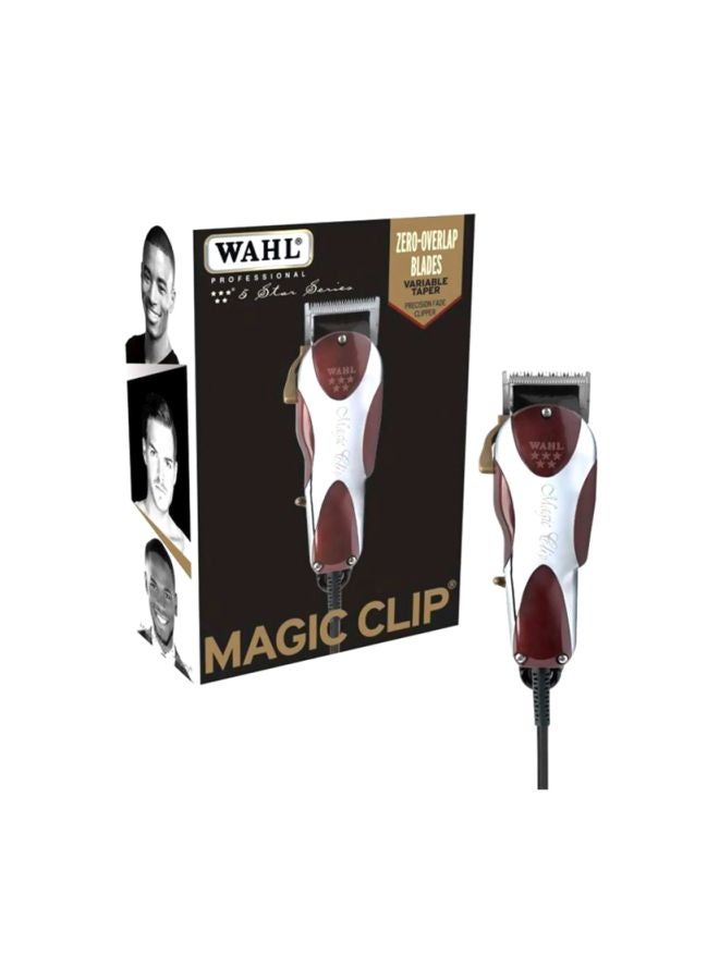 Wahl Professional 5 Star Magic Clip Clipper | Corded | 8 Attachment Combs | Surgical Blade | 3 Pin - GCC Red/White/Silver 20.3x7x7.6cm - Image 1