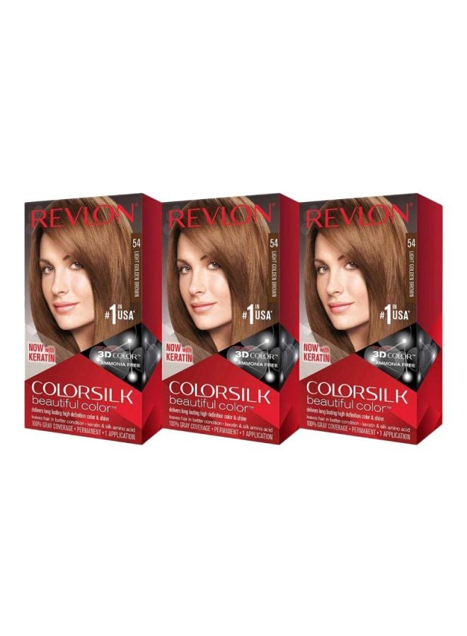 Revlon Pack Of 3 Colorsilk Beautiful Permanent Hair Color 54 Light Golden Brown - Image 1