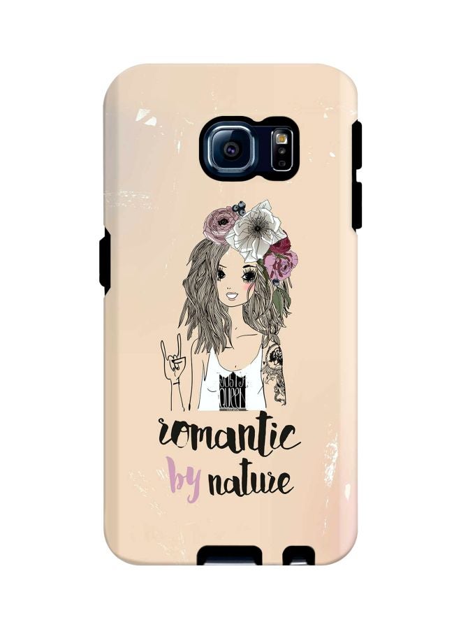 ستايلايزد غطاء حماية  من سلسلة تاف برو مزين بطبعة عبارة "Romantic By Nature" لهاتف سامسونج جالكسي S6 إيدج بيج/ أسود/ أبيض - Image 1
