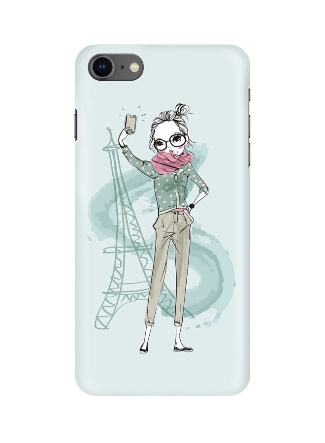 ستايلايزد غطاء حماية من سلسلة سناب كلاسيك بطبعة سيلفي أمام برج إيفل لهاتف أبل آيفون 8 أخضر/أسود/وردي - Image 1
