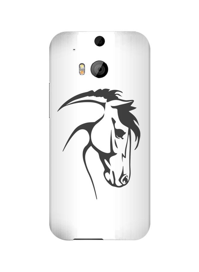 غطاء حماية مطبوع عليه فحل خيل عربي لهاتف HTC ون M8 أبيض/ أسود