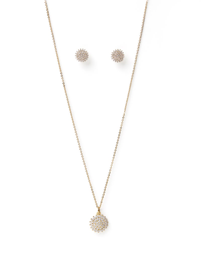 Shining Jewel - Flower Cubic Zirconia Pendant and Earring  Necklace Set - Image 1