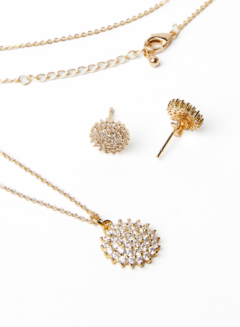 Shining Jewel - Flower Cubic Zirconia Pendant and Earring  Necklace Set - Image 1