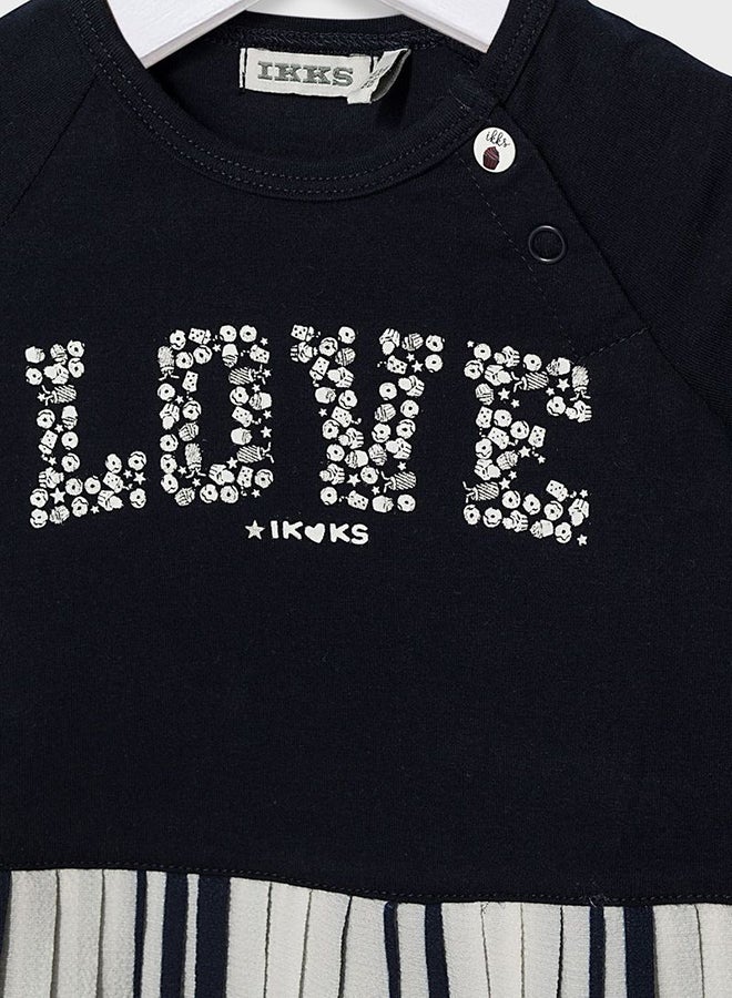 IKKS Kids Slogan Glitter Dress Blue - Image 3