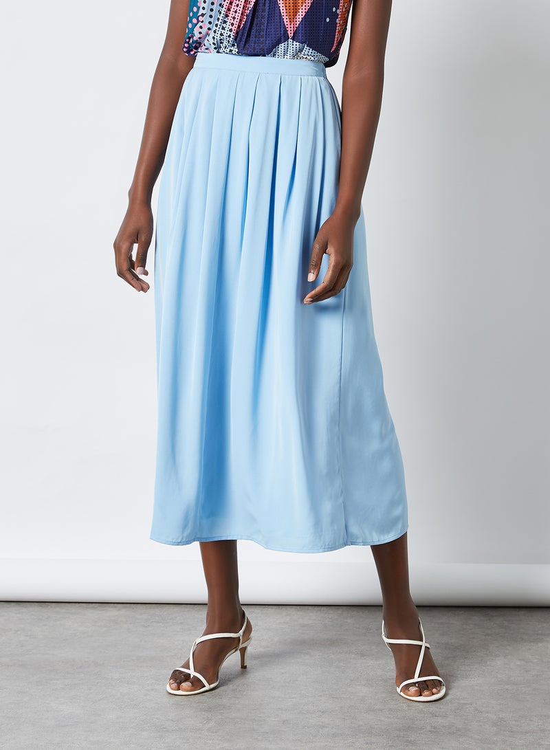 ONLY - Solid Pattern Pleated Midi Skirt Placid Blue - Image 1