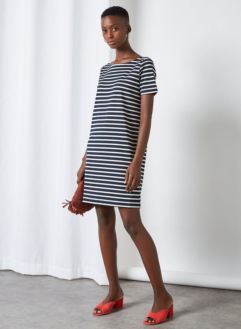 PIECES - Striped T-Shirt Dress Bright White/NAVY/GOLD - Image 1