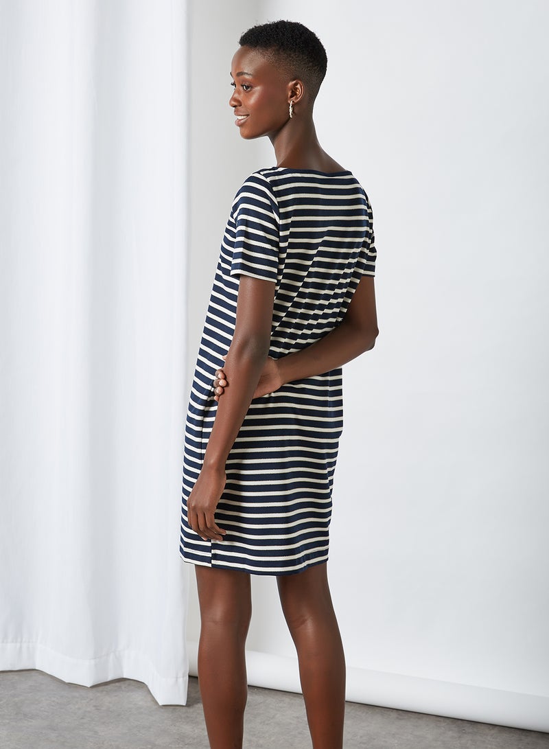 PIECES - Striped T-Shirt Dress Bright White/NAVY/GOLD - Image 1