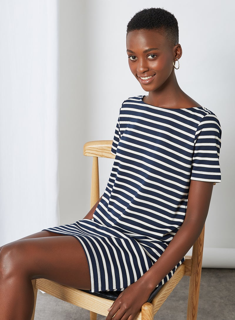 PIECES - Striped T-Shirt Dress Bright White/NAVY/GOLD - Image 1