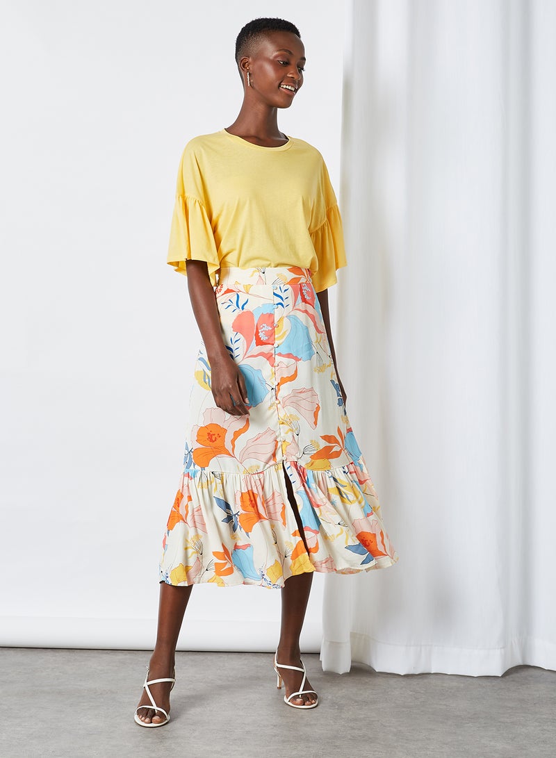 Y.A.S Erika Floral Print Midi Skirt Eggnog  - Image 1