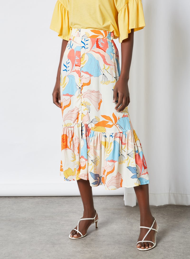 Y.A.S Erika Floral Print Midi Skirt Eggnog  - Image 2