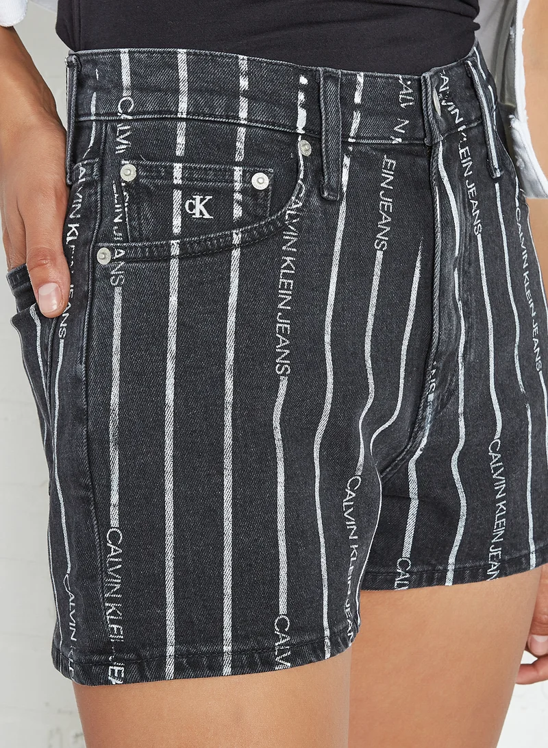 Calvin Klein Jeans Logo Stripe Denim Shorts Black Wash Stripe