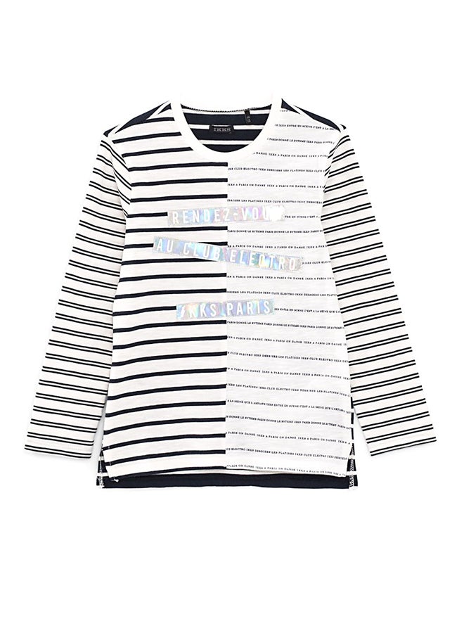 IKKS - Stripped Pattern Long Sleeve T-Shirt White/Black - Image 1