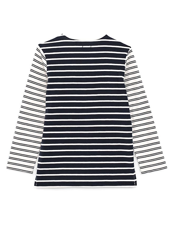 IKKS - Stripped Pattern Long Sleeve T-Shirt White/Black - Image 1