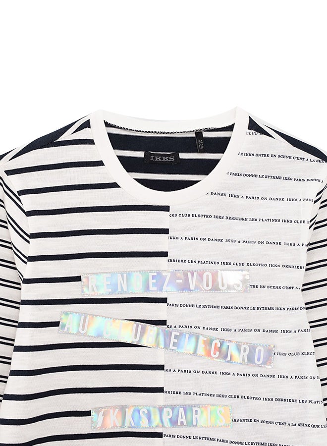 IKKS - Stripped Pattern Long Sleeve T-Shirt White/Black - Image 1