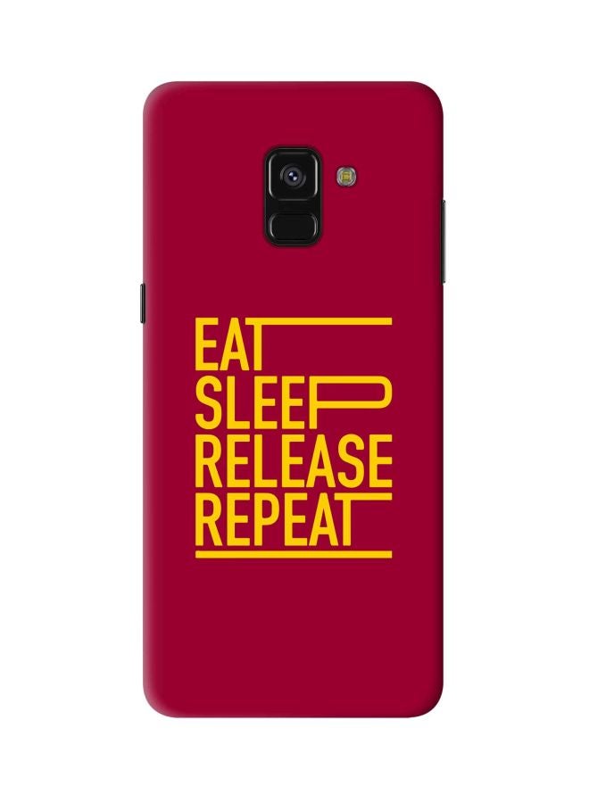 Stylizedd Snap Classic Series Eat Sleep Release Repeat Printed Case Cover For Samsung Galaxy A8+ (2018) Red/Yellow - Image 1