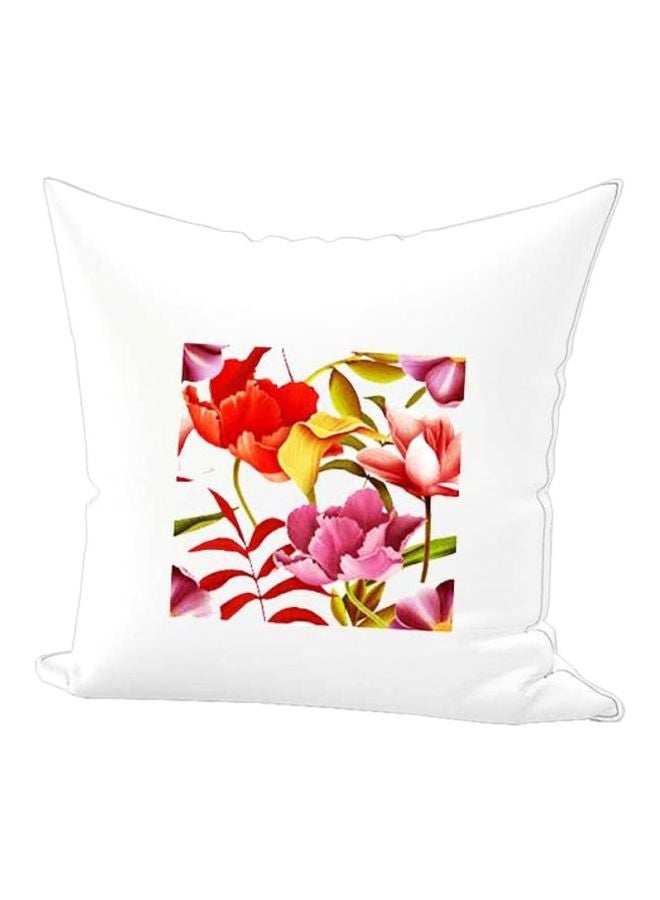 REGAL IN HOUSE Floral Printed Throw Pillow White/Red/Yellow 40x40cm 