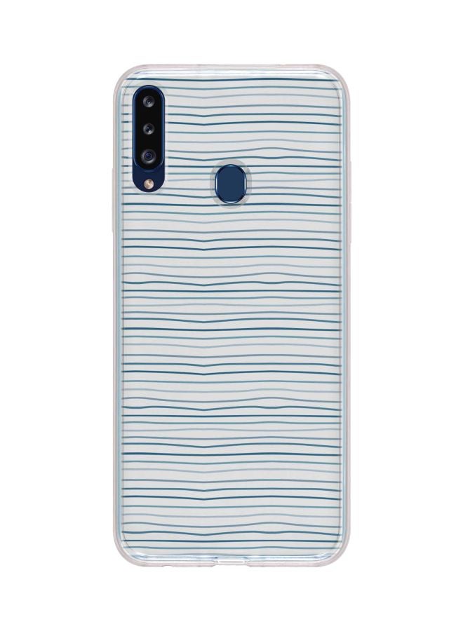 Stylizedd Classic Clear Series Shaky Lines Printed Case Cover For Samsung Galaxy A20s Blue/Grey/Clear