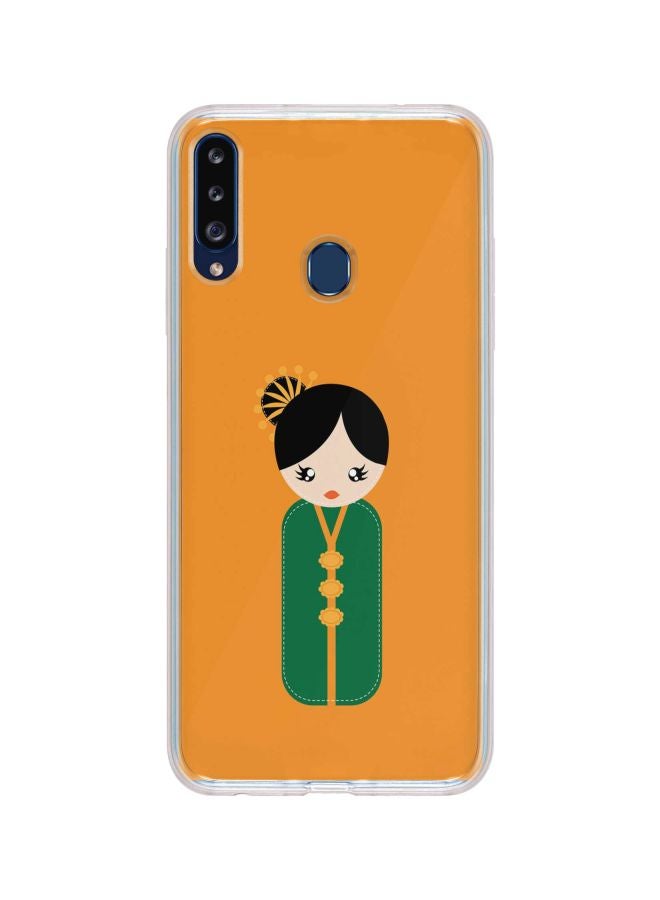 Stylizedd Classic Clear Series Japanese Doll Printed Case Cover For Samsung Galaxy A20s Orange/Green/Black - Image 1