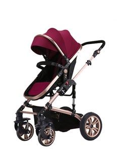 TEKNUM 3 In 1 Pram Stroller Sleeping Bassinet Extra Wide Seat Wide Canopy - Wine  - Image 1