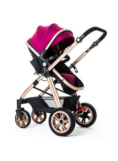 TEKNUM 3 In 1 Pram Stroller Sleeping Bassinet Extra Wide Seat Wide Canopy - Wine  - Image 2