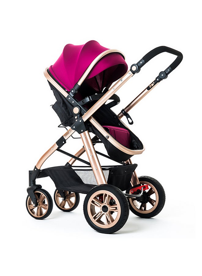 TEKNUM 3 In 1 Pram Stroller Sleeping Bassinet Extra Wide Seat Wide Canopy - Wine  - Image 2