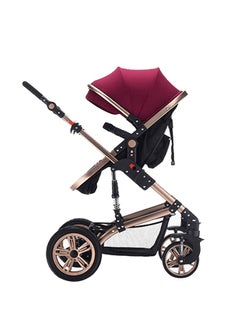 TEKNUM 3 In 1 Pram Stroller Sleeping Bassinet Extra Wide Seat Wide Canopy - Wine  - Image 3