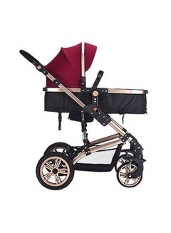 TEKNUM 3 In 1 Pram Stroller Sleeping Bassinet Extra Wide Seat Wide Canopy - Wine  - Image 4