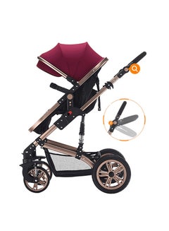 TEKNUM 3 In 1 Pram Stroller Sleeping Bassinet Extra Wide Seat Wide Canopy - Wine  - Image 5