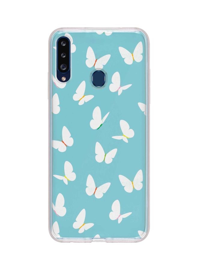 Classic Clear Series Fluttering Butterfly Printed Case Cover For Samsung Galaxy A20s Blue/White