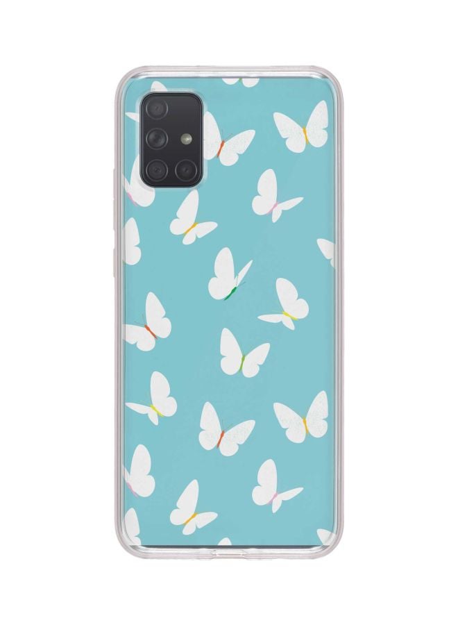 Stylizedd Classic Clear Series Fluttering Butterfly Printed Case Cover For Samsung Galaxy A71 Blue/White - Image 1