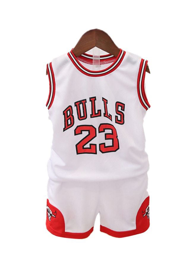 Kids Bulls 23 Printed Basketball T-Shirt With Shorts White/Red/Black  - Image 1