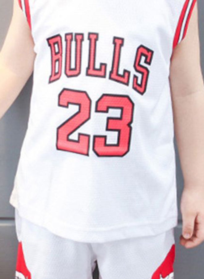 Kids Bulls 23 Printed Basketball T-Shirt With Shorts White/Red/Black  - Image 3