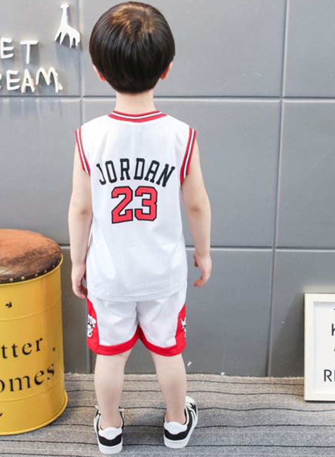 Kids Bulls 23 Printed Basketball T-Shirt With Shorts White/Red/Black  - Image 2