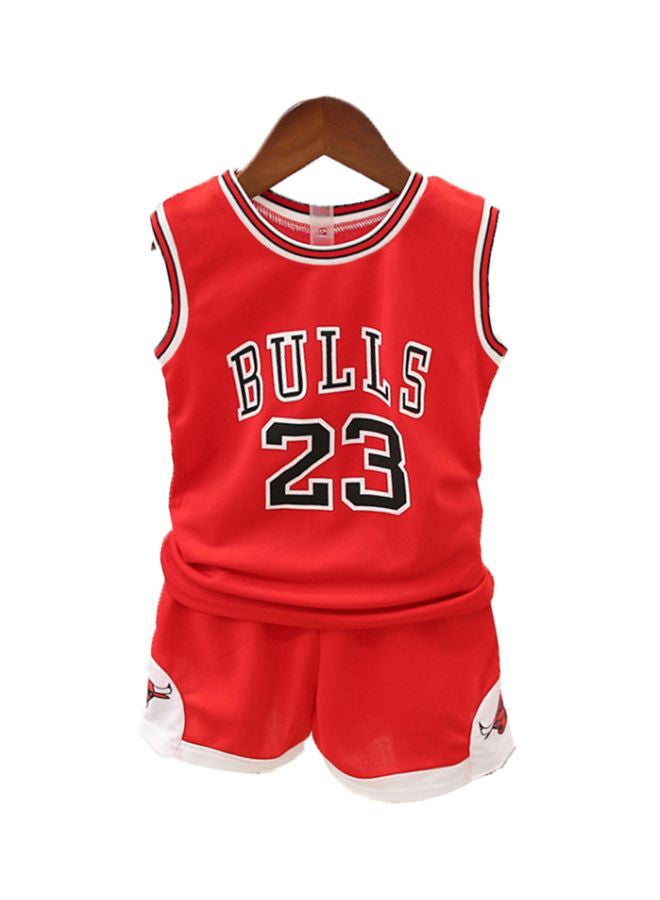 تيشيرت وشورت لكرة السلة بطبعة عبارة "Boys Bulls 23". أحمر/ أبيض/ أسود - Image 1