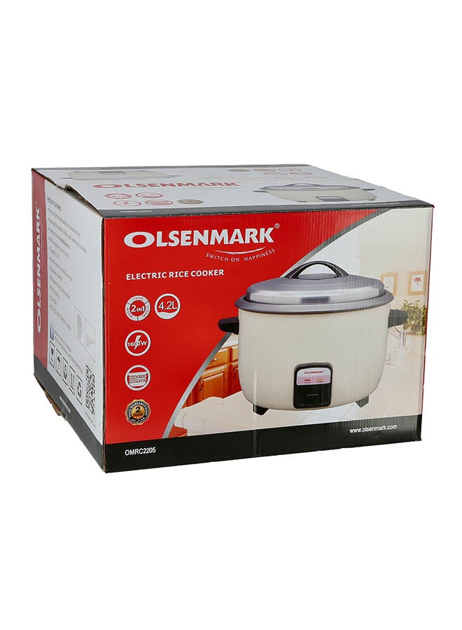 جهاز طهي الأرز كهربائي بسلك 2 في 1 سعة 4.2 لتر 4.2 L 1600 W OMRC2205 أبيض/ أسود