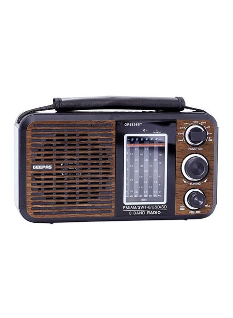 راديو FM محمول وقابل للشحن GR6836BT بني/أسود