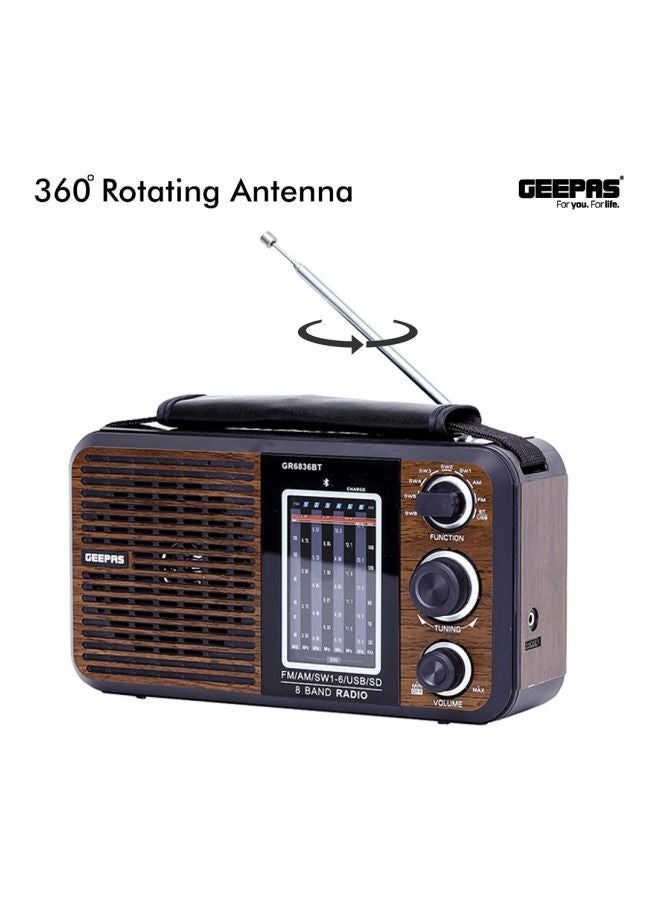 GEEPAS - Portable Rechargeable FM Radio GR6836BT Brown/Black - Image 1
