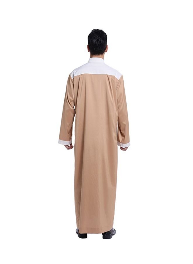 شاربدو قفطان طويل برقبة ماندرين جملي/أبيض - Image 2