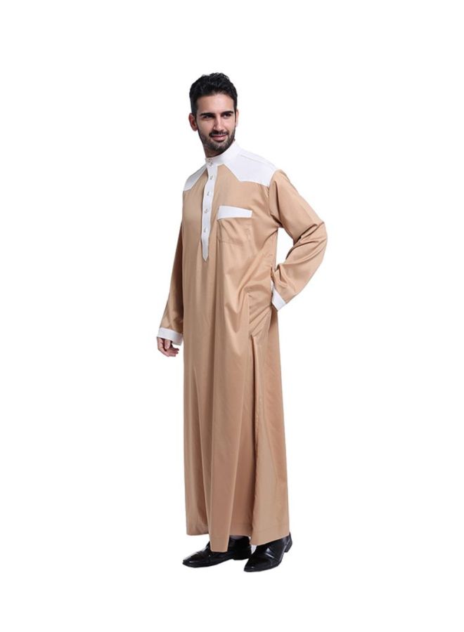 شاربدو قفطان طويل برقبة ماندرين جملي/أبيض - Image 3