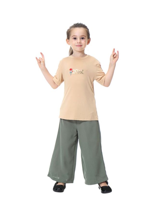 شاربدو طقم مكون من بلوزة وسروال فضفاض بيج / رمادي - Image 1