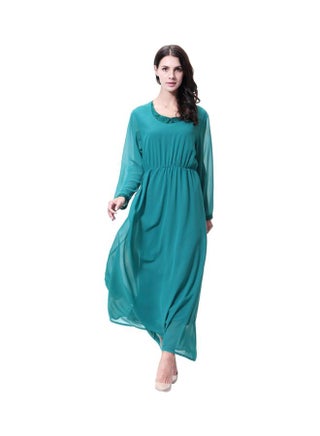 Round Neck Chiffon Dress Olive Green - v1601989959/N20122022V_1