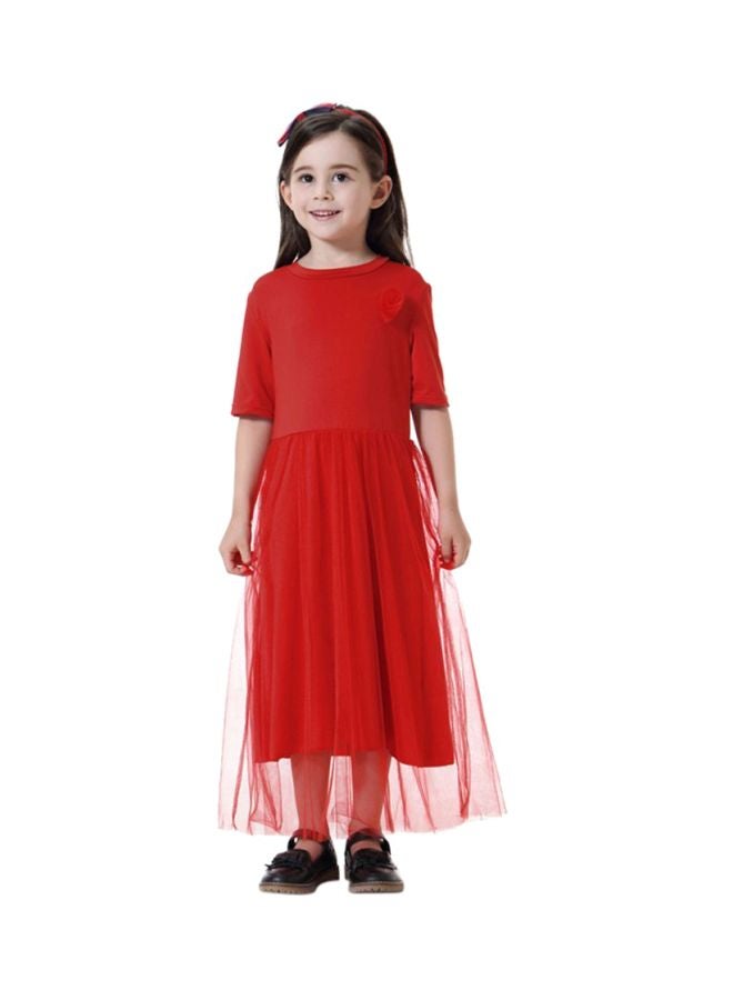 Sharpdo Girls Round Neck Dress Red  - Image 1