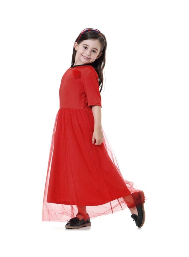 Sharpdo Girls Round Neck Dress Red  - Image 3