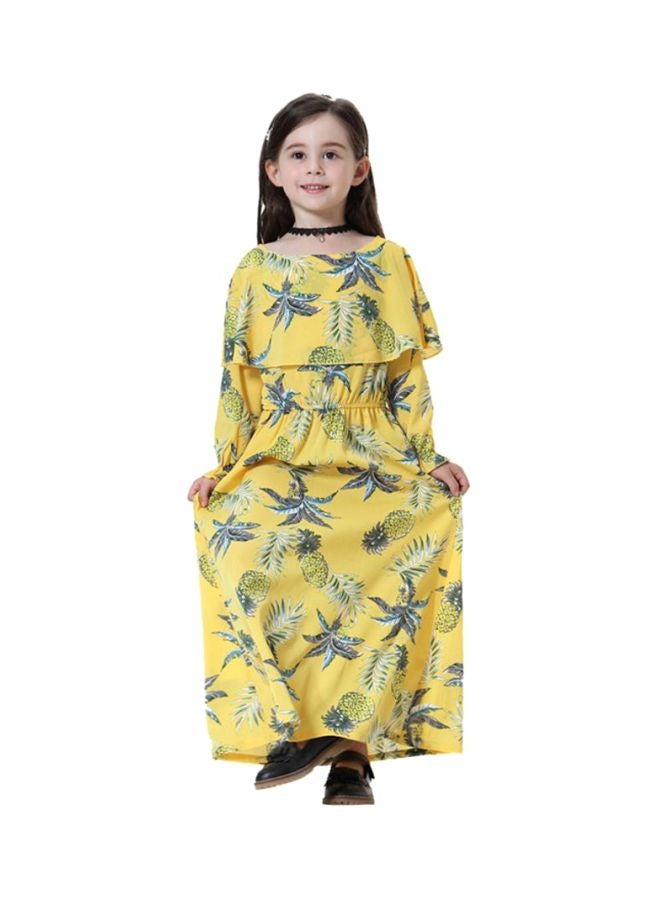 Sharpdo Girls Boat Neck Maxi Dress Yellow/Grey/Green - Image 1